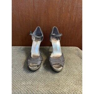 I. Miller Women's  Glitter Ankle Strappy Heels Silver Fabric Size 7.5 024-4024